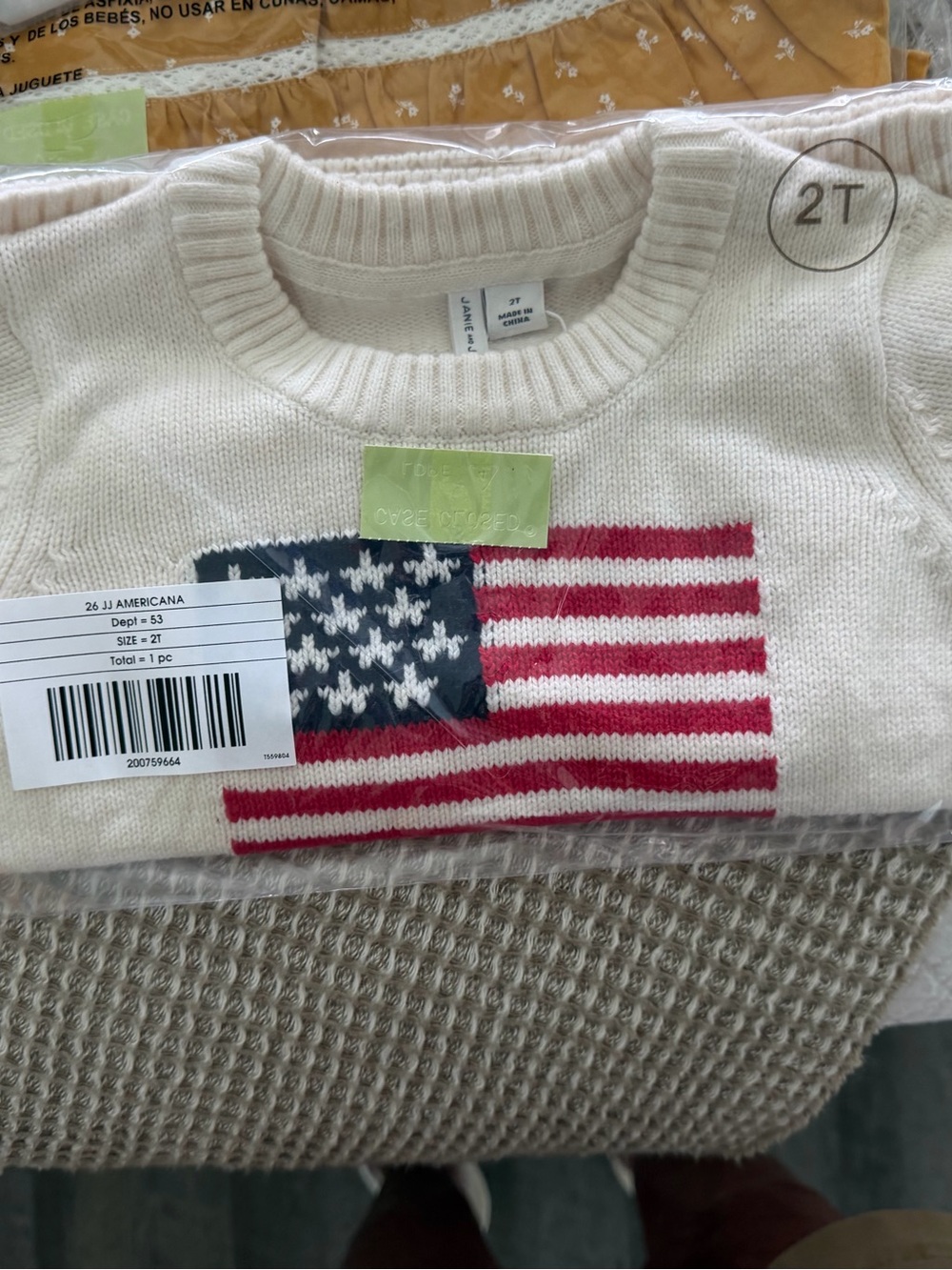 Kids' Cream Sweater with American Flag Knit - Jamie and Jack size 2T new in pack